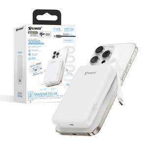 XPower 生活用品超級市場推薦：XPower MAGNETO 10 Qi2數顯 10000mAh 45W PD3.0 磁吸無線移動電源 白色 (XP-MAGNETO10 -WH)
